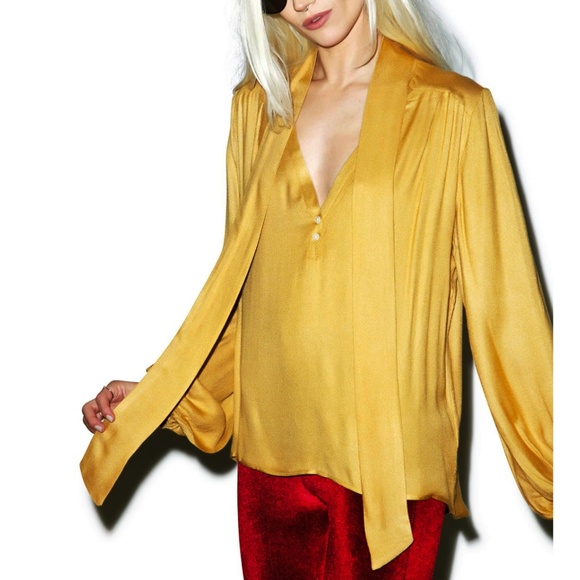 SUGARHIGH LOVEDSTONED Mustard Yellow Cher Blouse - Picture 3 of 6